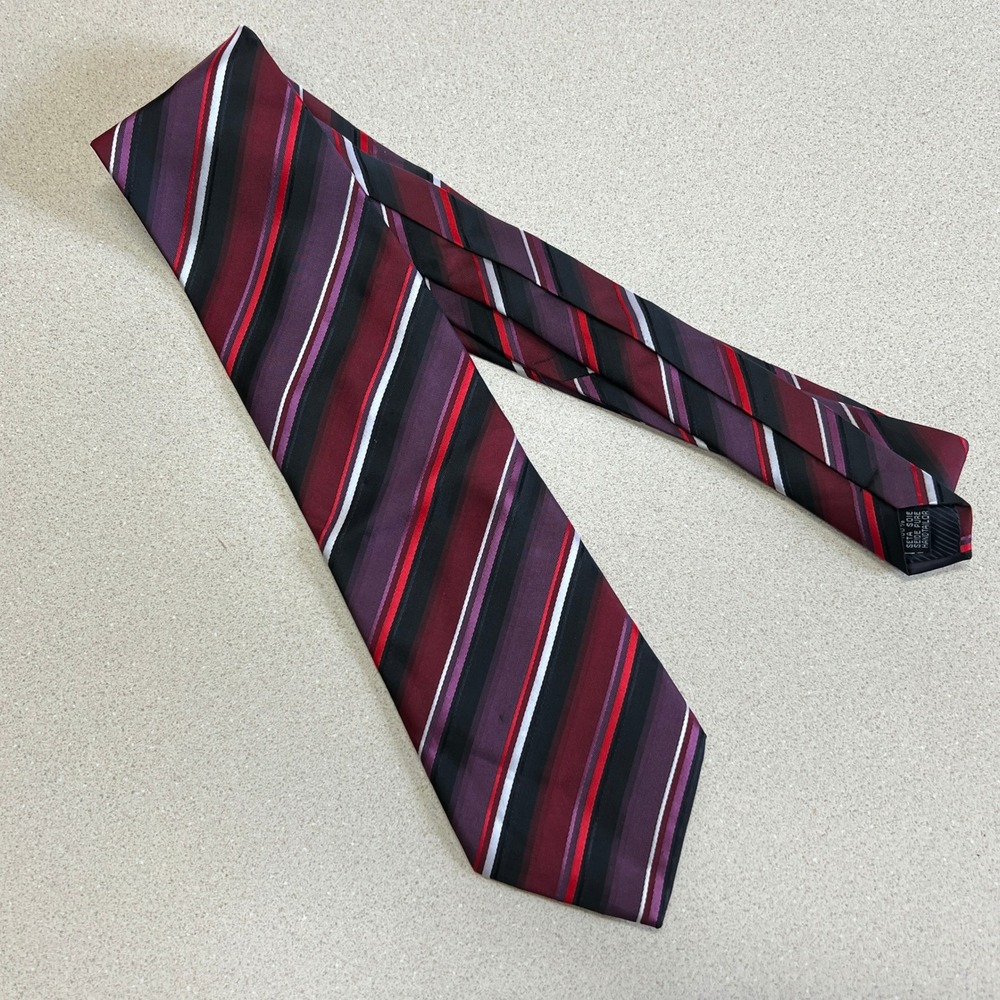 Pavarotti Silk Tie Italy Purple Red Black White Stripe Handmade Y2K 60x4" Tailor